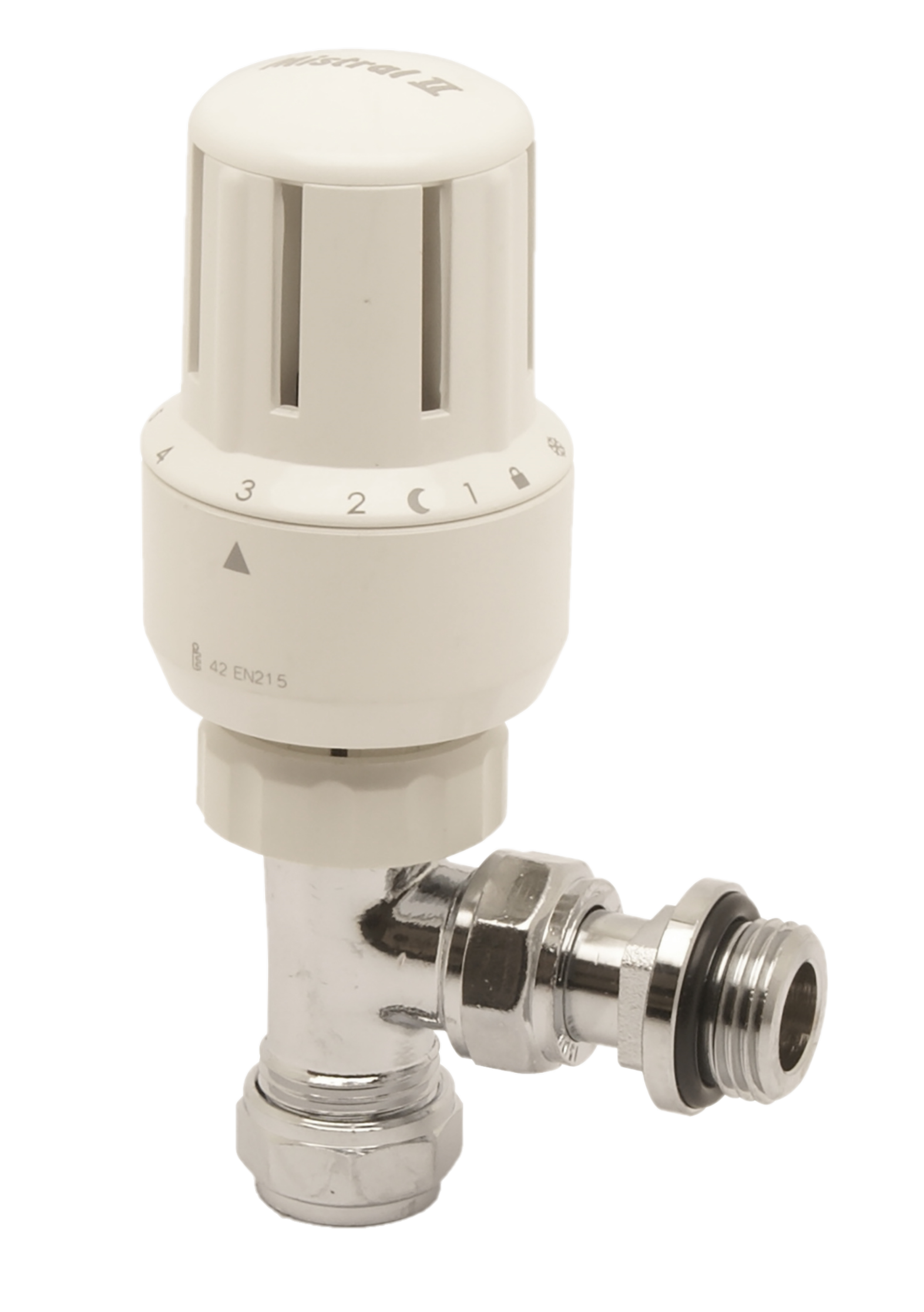 Mistral thermostatic radiator valve with self sealing tail. chrome